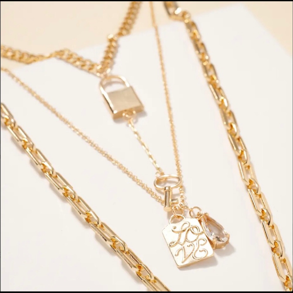 Elle Lock Charms Multi Layered Necklace - Picture 4 of 7